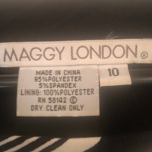 Maggy London black & white 3/4-sleeve floral print jersey knit dress sz 10 - Picture 4 of 9